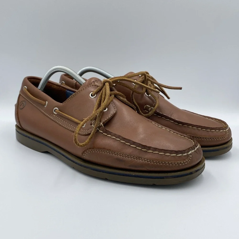 Rockport Bridgeport Boat Deck Shoes Men's 11 Brown Leather Lace Tie Washable